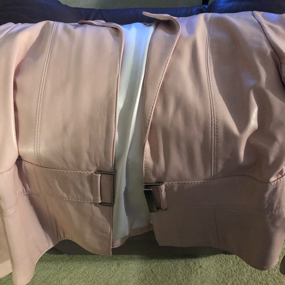 Pink leather jacket with silver clip front new